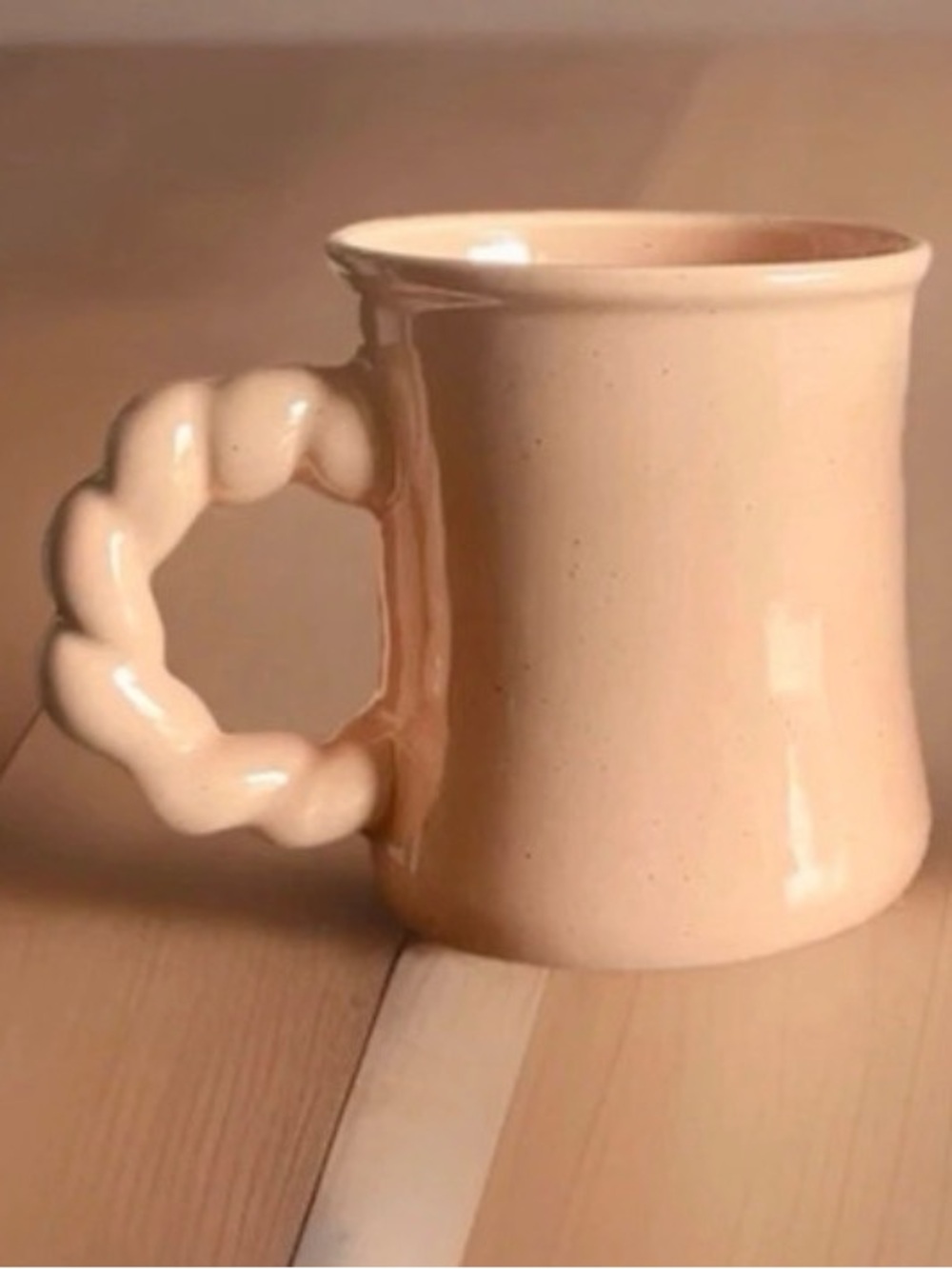 2 Speckled Peach Blossom Bubble Handle Ceramic Coffee/Tea Mugs